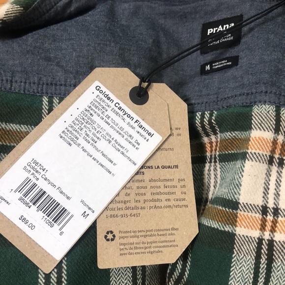 NWT Prana Women's Golden Canyon Flannel Soft Pine Plaid Snap Shirt - Picture 8 of 8